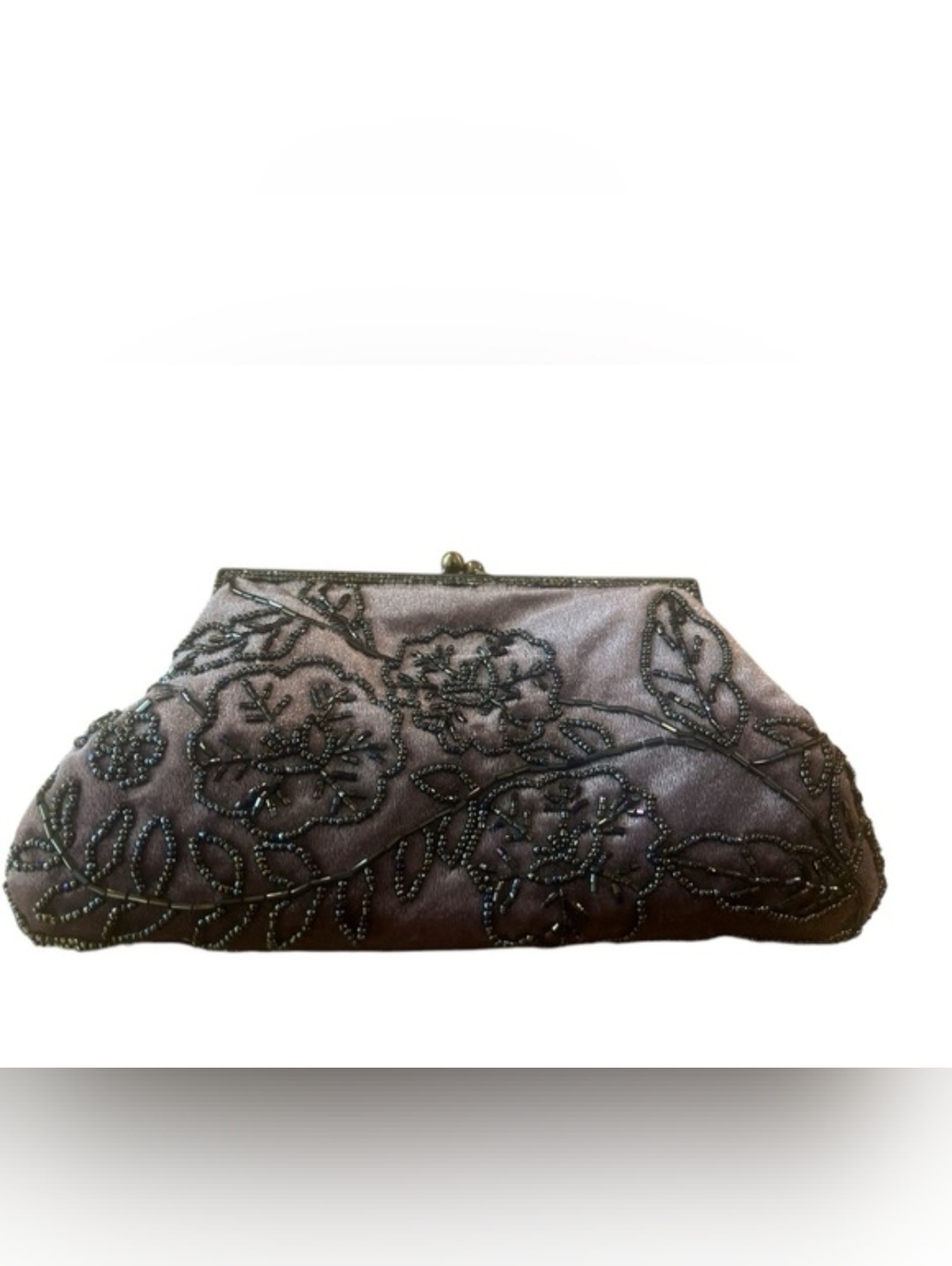 Vintage Embellished Floral Frame Clutch (Taupe/Light Lavender) - Picture 2 of 7